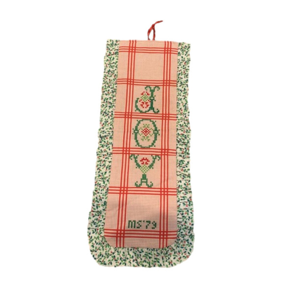 Vintage Cross-stitched Joy Christmas Banner Wall Hanging - Picture 1 of 4